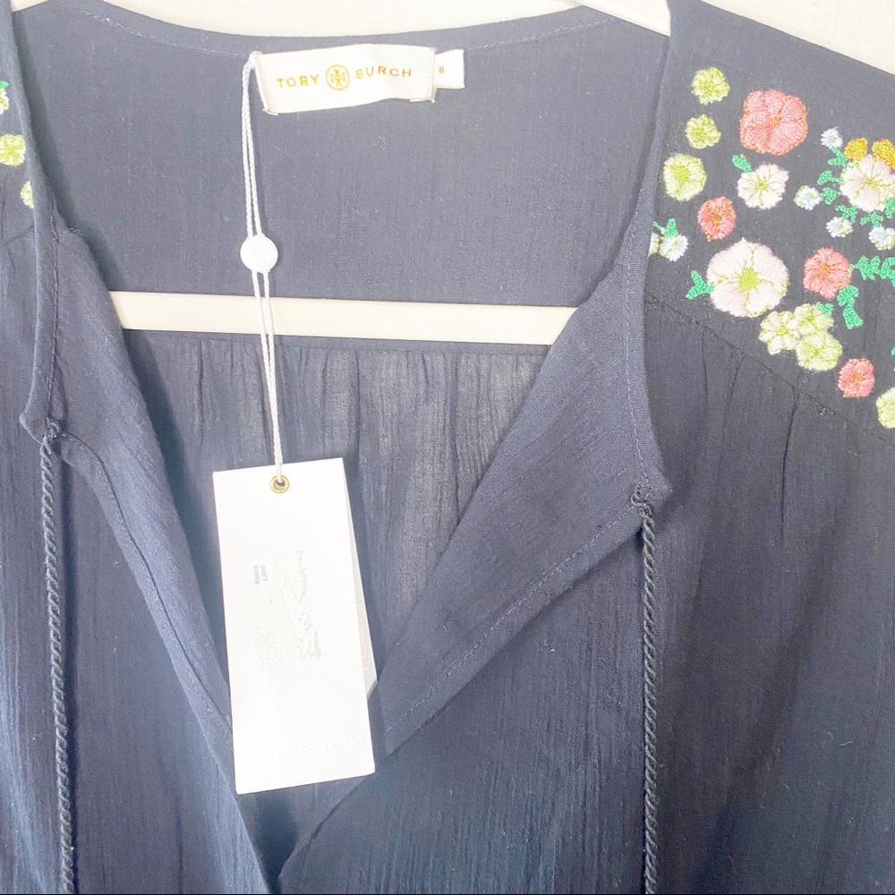TORY BURCH  Black Embroidered Pom Tunic - Picture 4 of 9